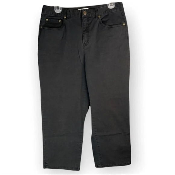 TALBOTS High Waisted Jeans Black Cotton Stretch Loose Fit Cropped Size 10 - Picture 2 of 9